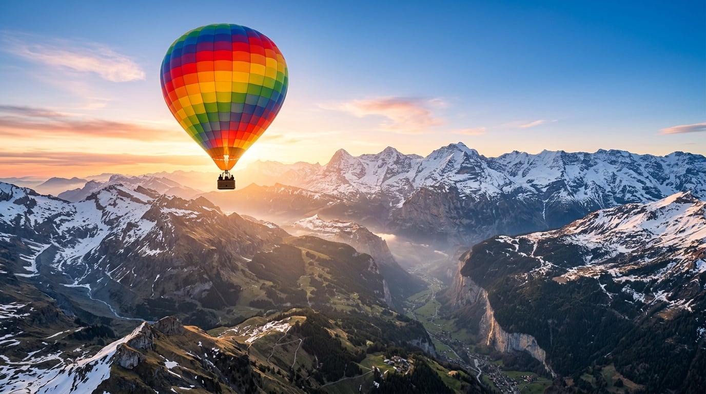 Vol en montgolfière au-dessus des Alpes du Sud au lever du soleil